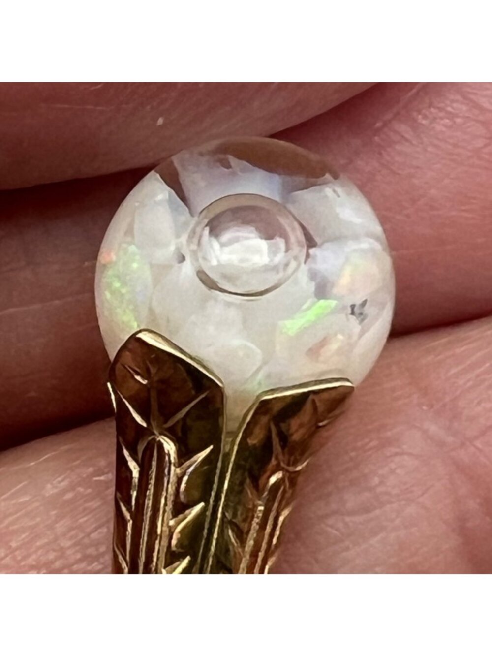 Vintage Gold Filled Pendant Necklace Floating Opal Chip 1/20 12K Glass Orb - Picture 13 of 13